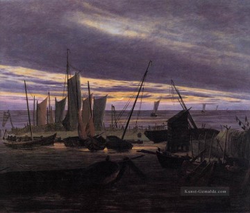  David Kunst - Booten im Hafen an Abend romantischer Caspar David Friedrich